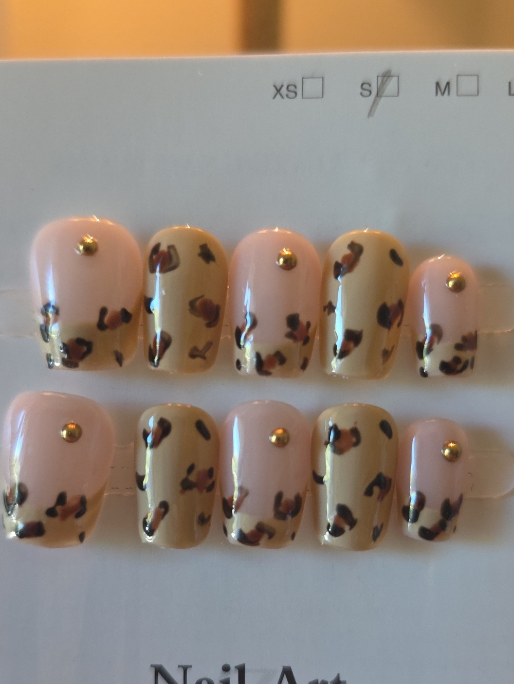 False Nail Set - Pink and Camel Leopard Accent Size Small